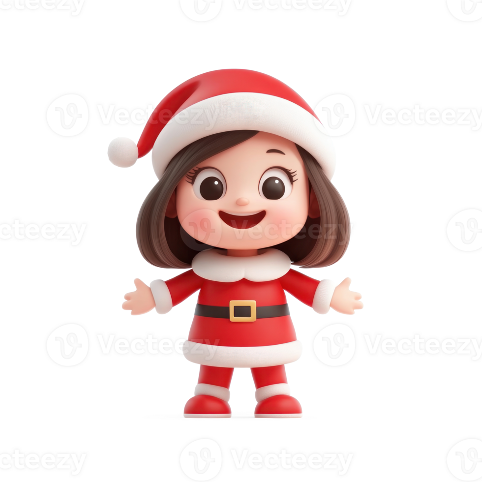 Smiling Little girl wear red santa claus costume 3D icon cartoon smooth soft light isolate on transparent background png