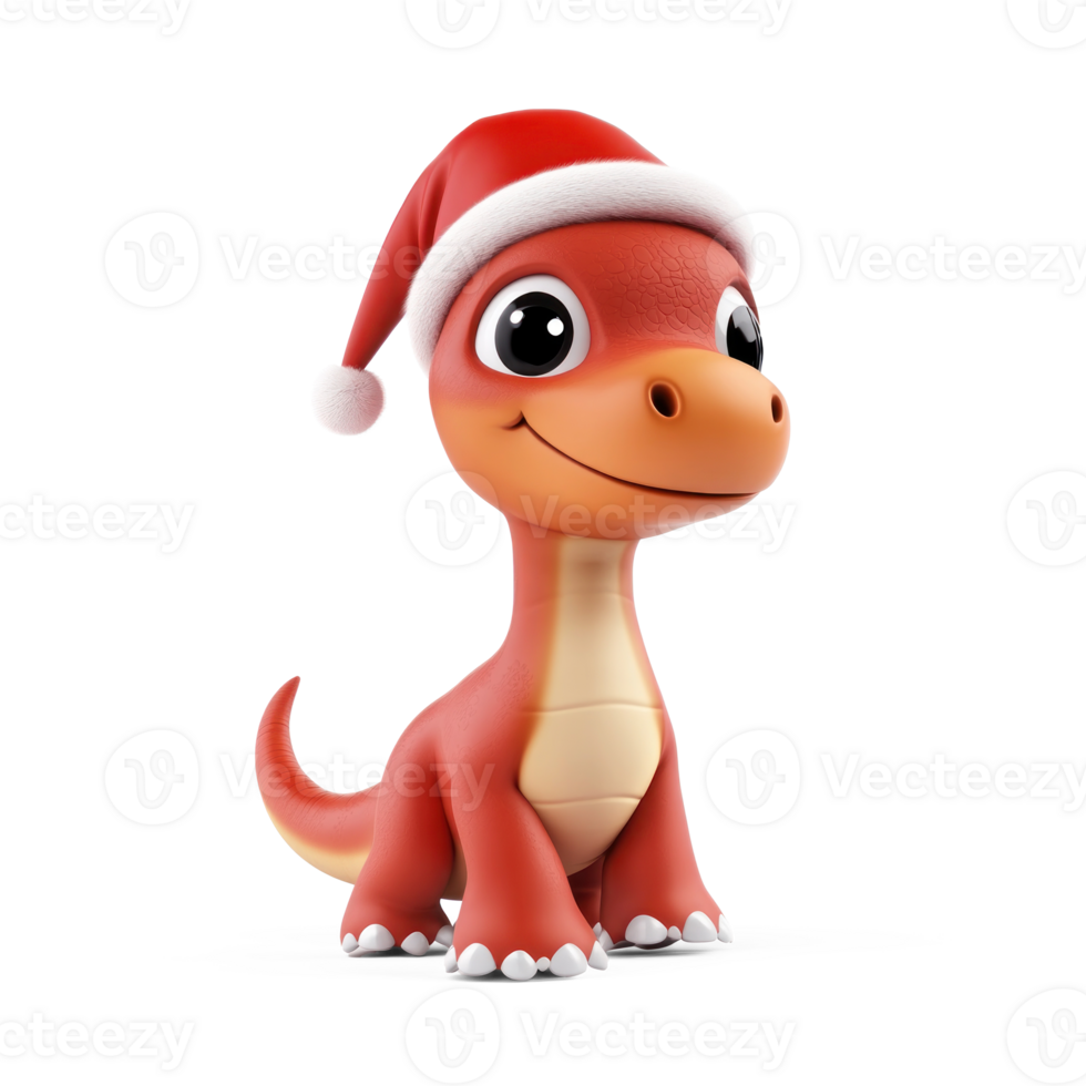 Dinosau wearing red santa hat 3D icon cartoon smooth soft light isolate on transparent background png