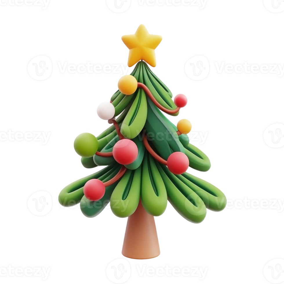 Christmas tree branch with New Year's decoration 3D icon cartoon minimalist isolate on transparent background png