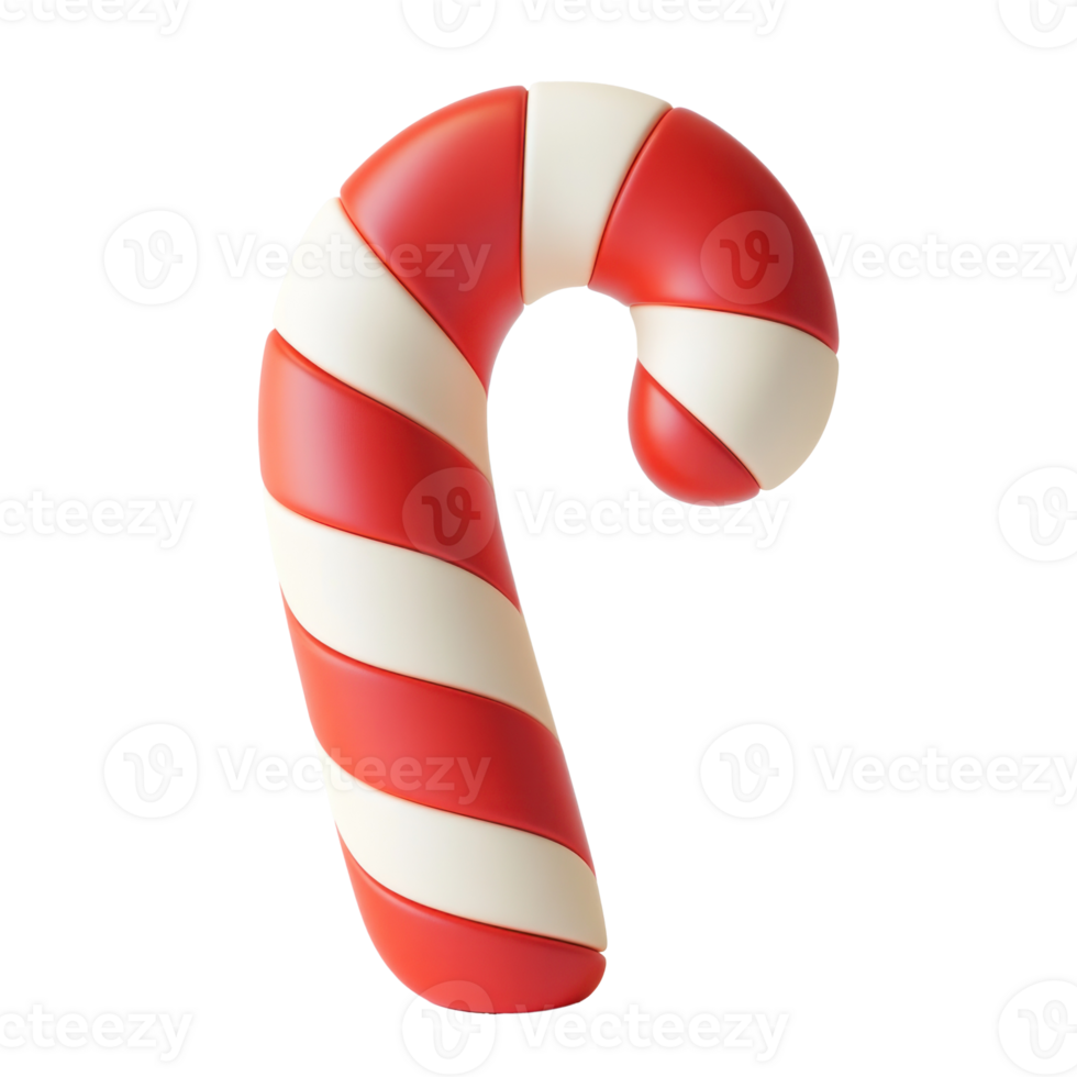 Red and white candy cane 3D icon isolate on transparent background png