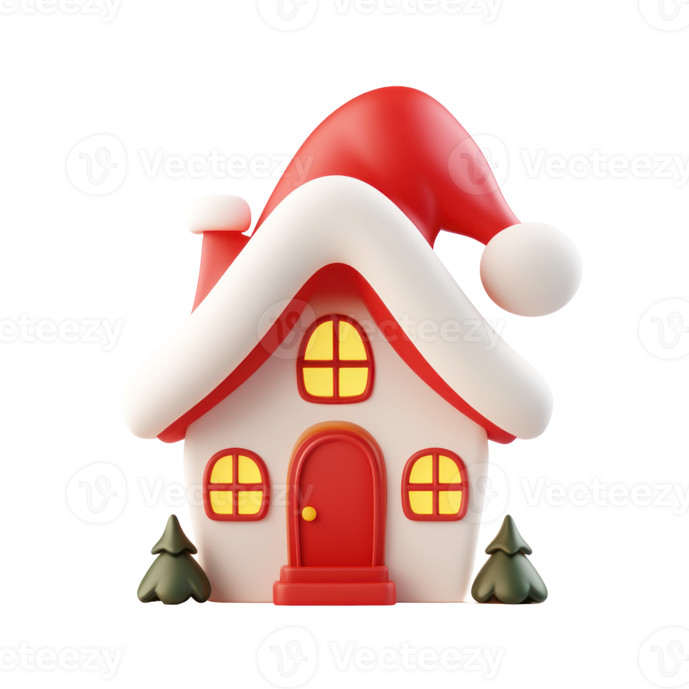 house with Santa Claus's hat 3D icon isolate on transparent background png