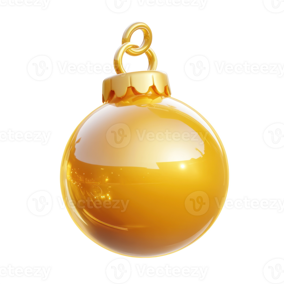 Gold Christmas bauble 3D icon cartoon round edges isolate on transparent background png