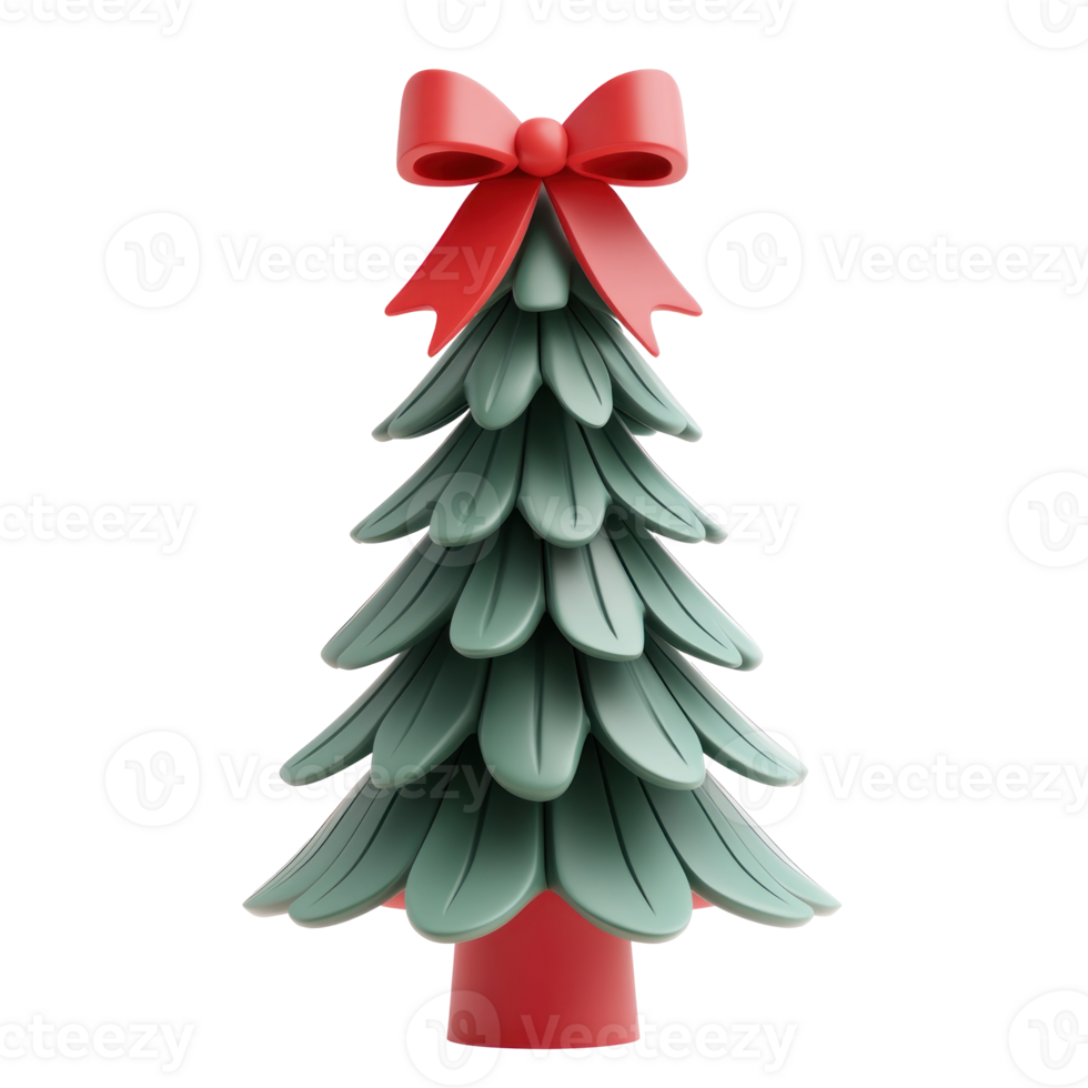 Christmas tree with ribbon and bow 3D icon cartoon minimalist isolate on transparent background png