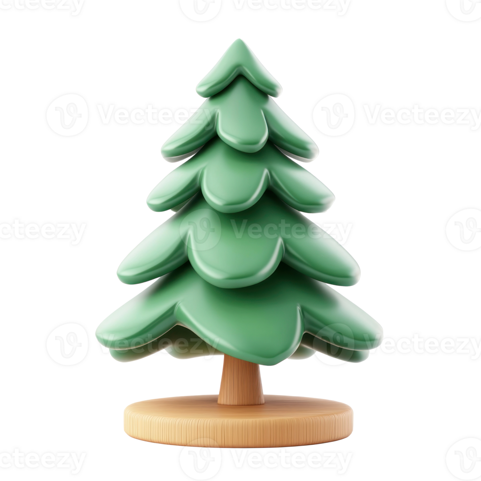 Christmas tree with wooden base, rounded edges 3D icon cartoon minimalist isolate on transparent background png