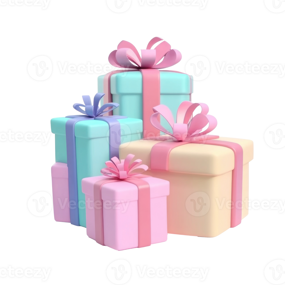 Pile of Gift boxes 3D icon isolate on transparent background png