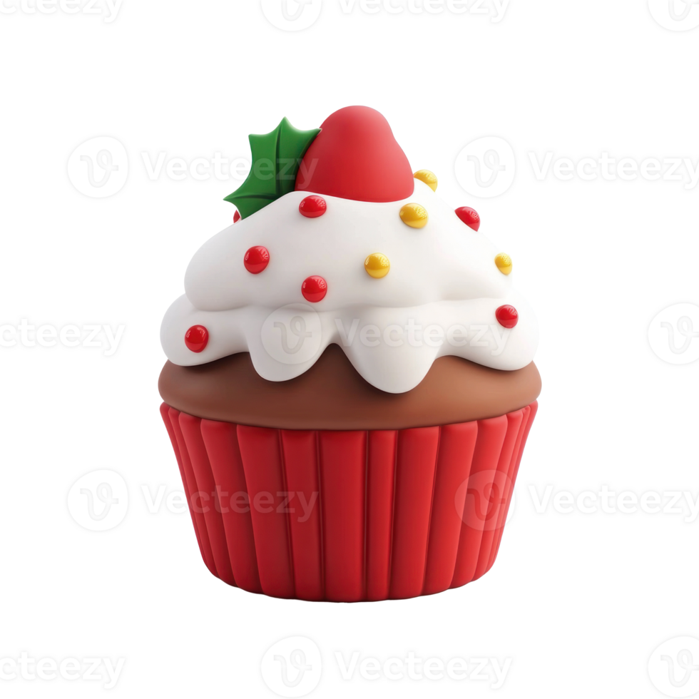 Christmas cupcake 3D icon isolate on transparent background png