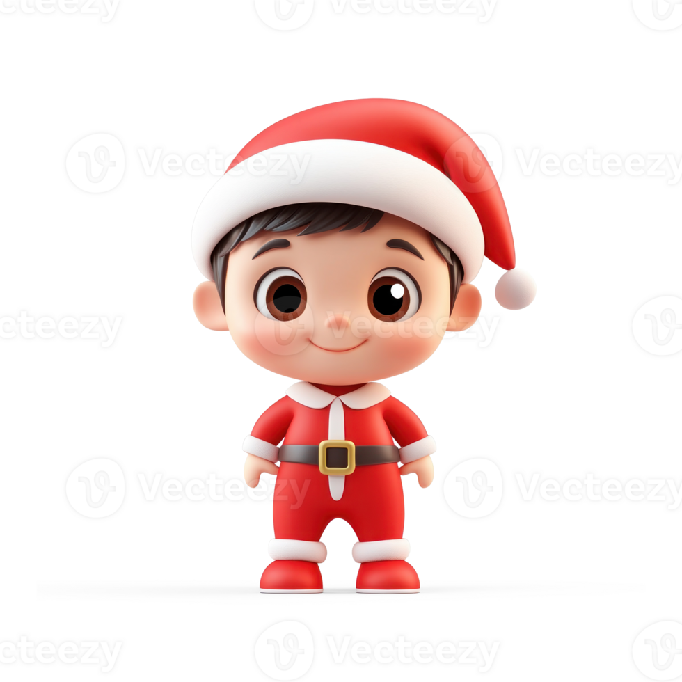Smiling Little boy wear red santa claus costume 3D icon cartoon smooth soft light isolate on transparent background png