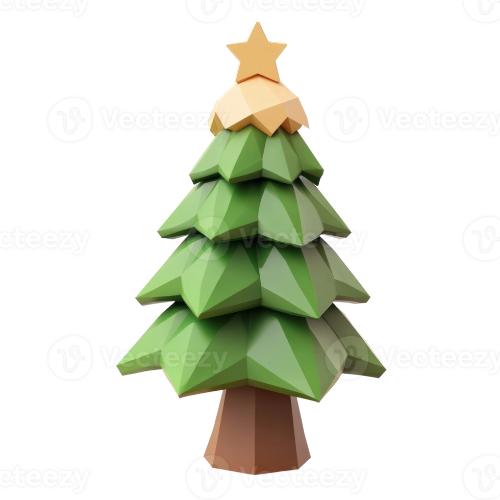 Christmas tree low poly 3D icon cartoon minimalist isolate on transparent background png