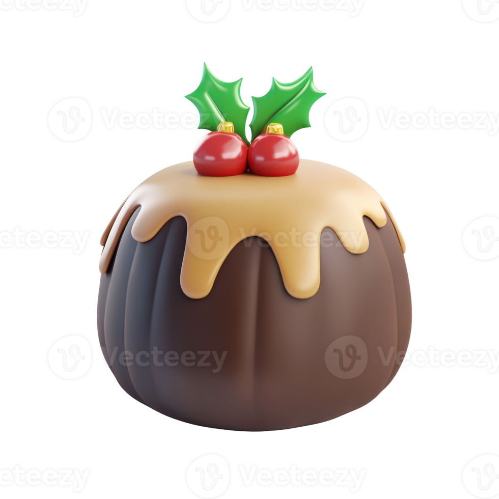 Christmas pudding 3D icon cartoon smooth soft light isolate on transparent background png