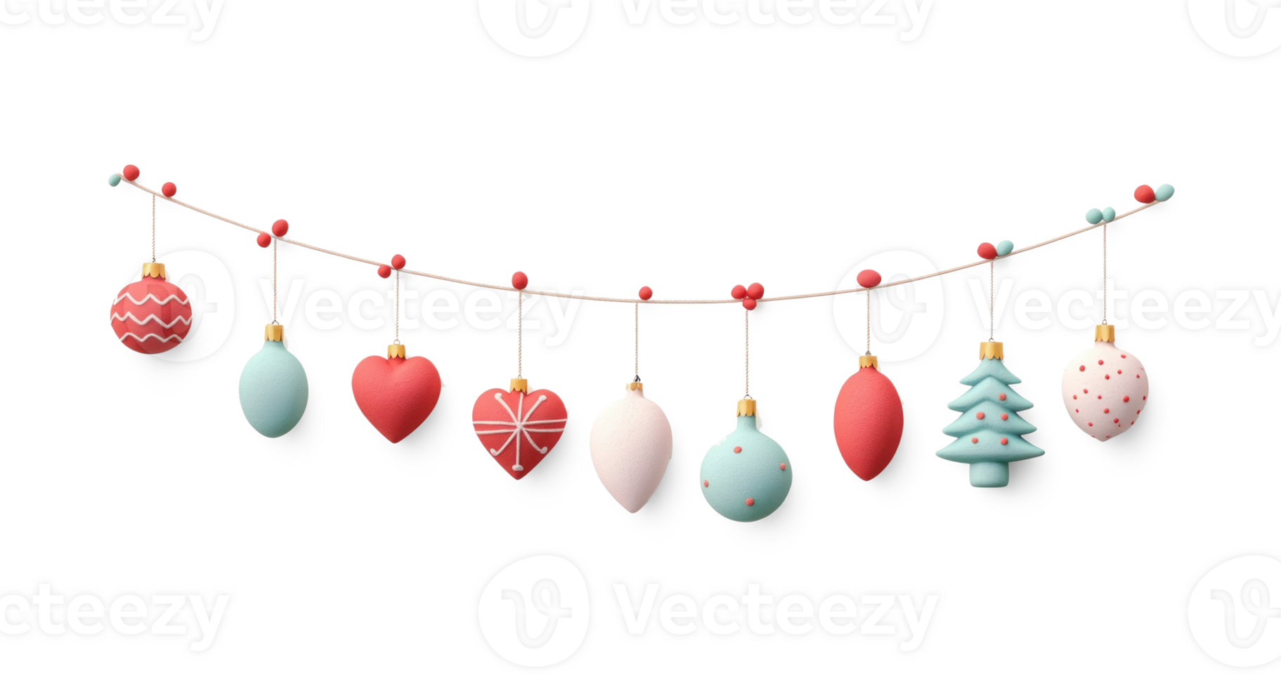 Christmas garland with decorations hanging 3D icon isolate on transparent background png
