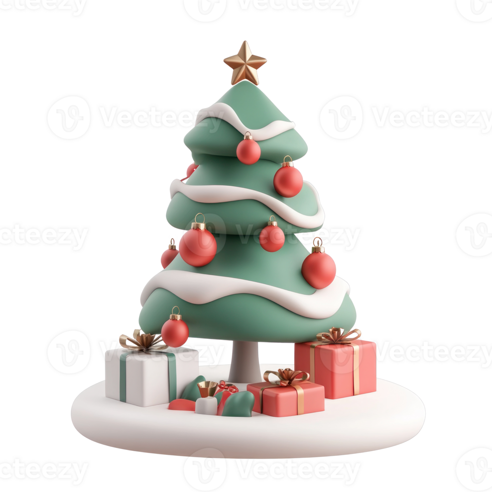 Presents form into Christmas tree decoration 3D icon cartoon minimalist isolate on transparent background png
