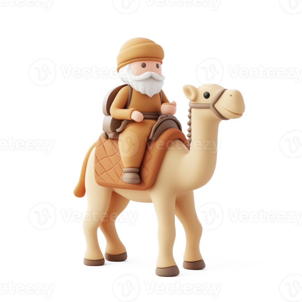 Wise man riding camel 3D icon isolate on transparent background png