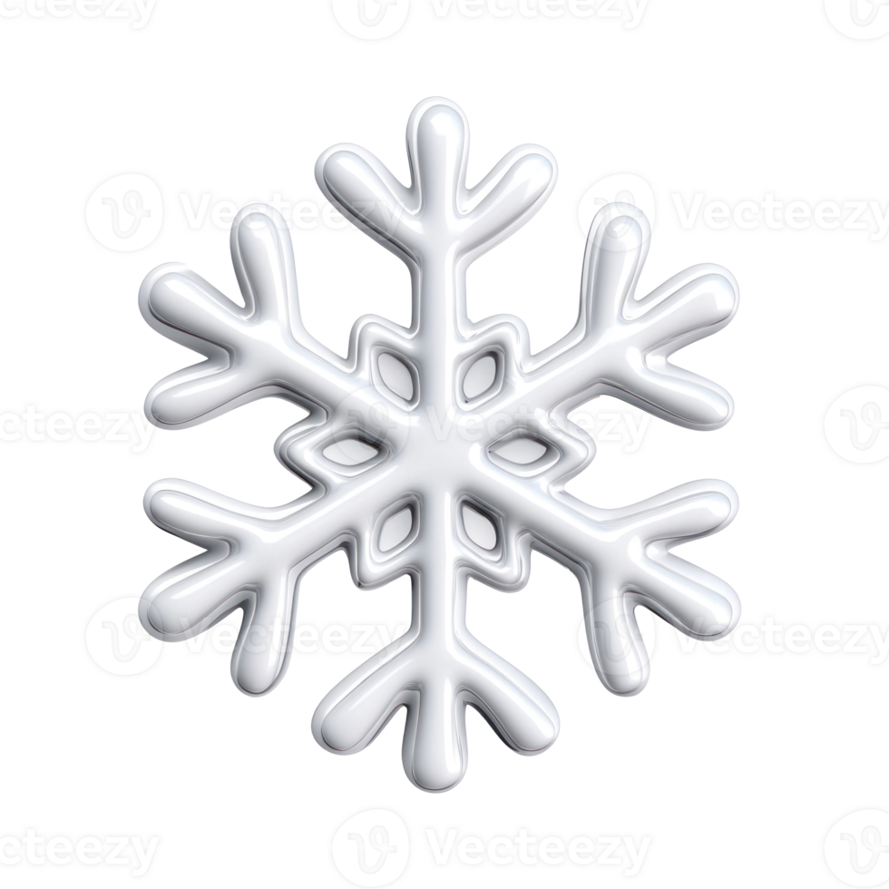 White Snowflake 3D icon cartoon round edges isolate on transparent background png