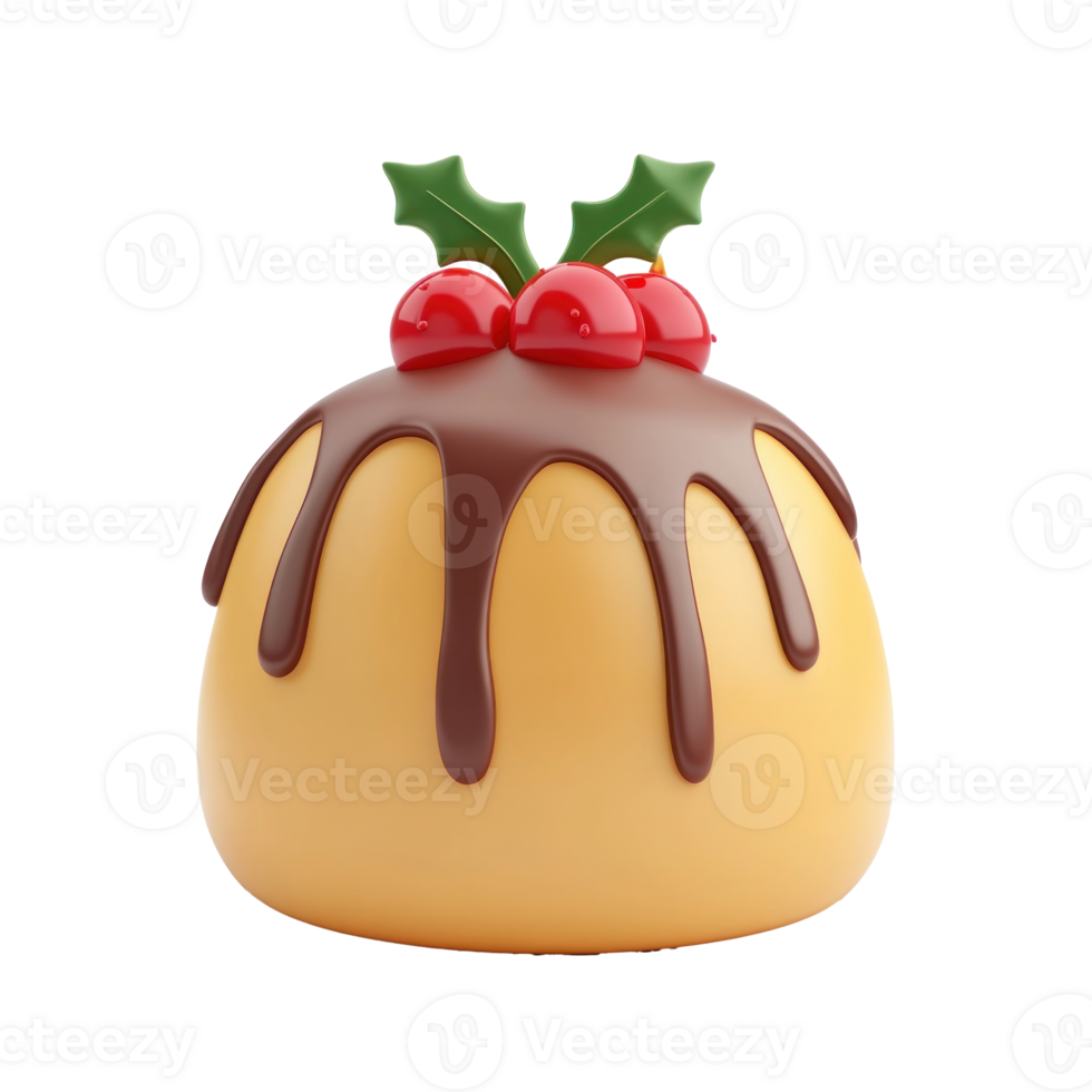 Christmas pudding 3D icon cartoon smooth soft light isolate on transparent background png