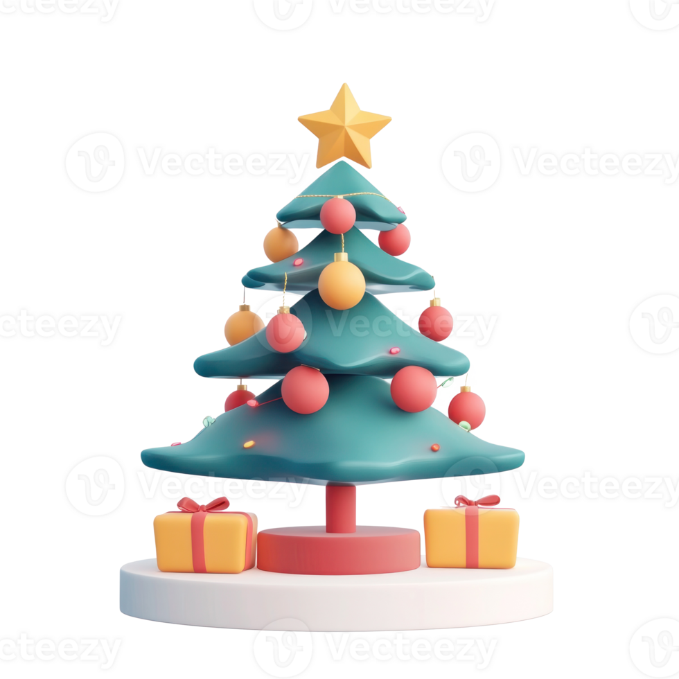 Presents form into Christmas tree decoration 3D icon cartoon minimalist isolate on transparent background png