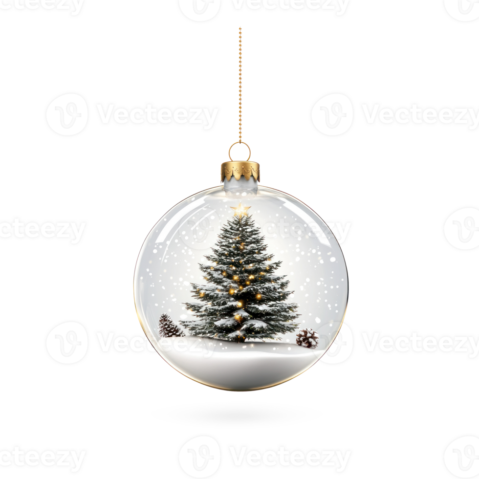 Christmas tree inside hanging glass ball ornament 3D icon cartoon smooth soft light isolate on transparent background png