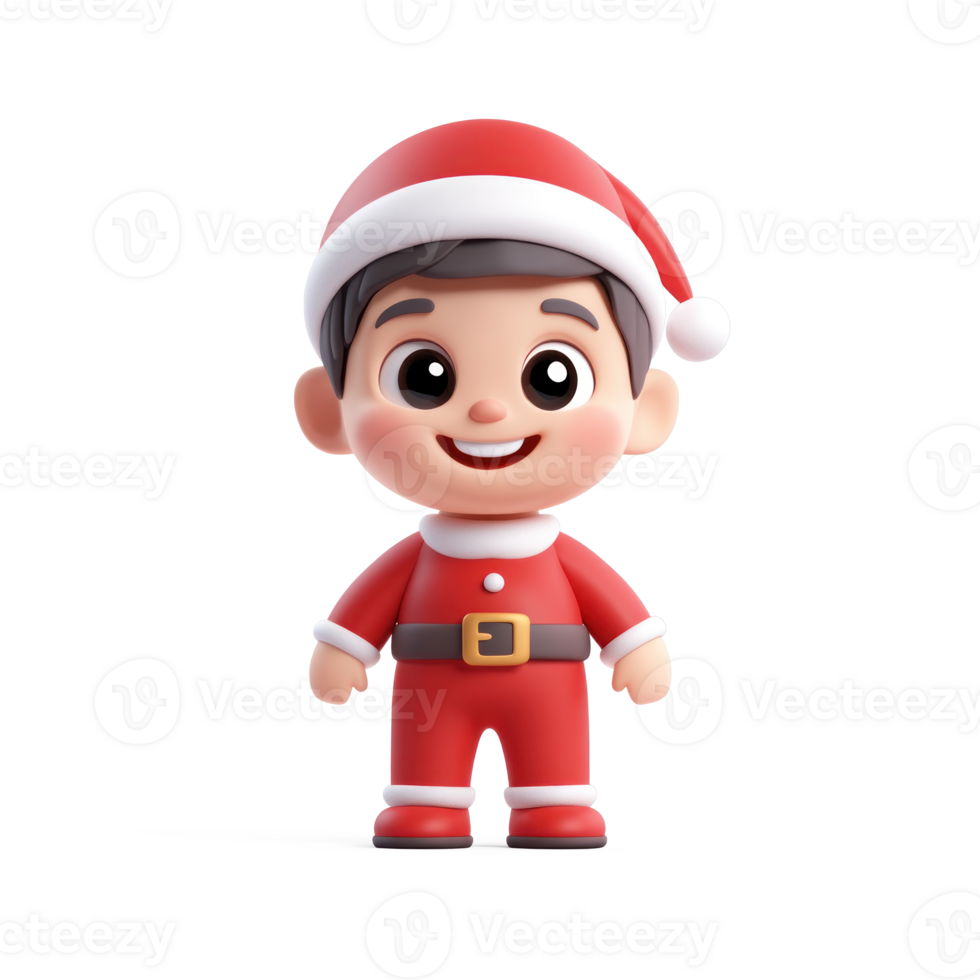 Smiling Little boy wear red santa claus costume 3D icon cartoon smooth soft light isolate on transparent background png
