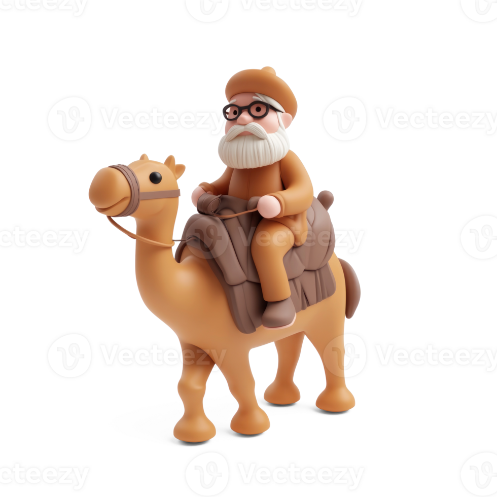 Wise man riding camel 3D icon isolate on transparent background png