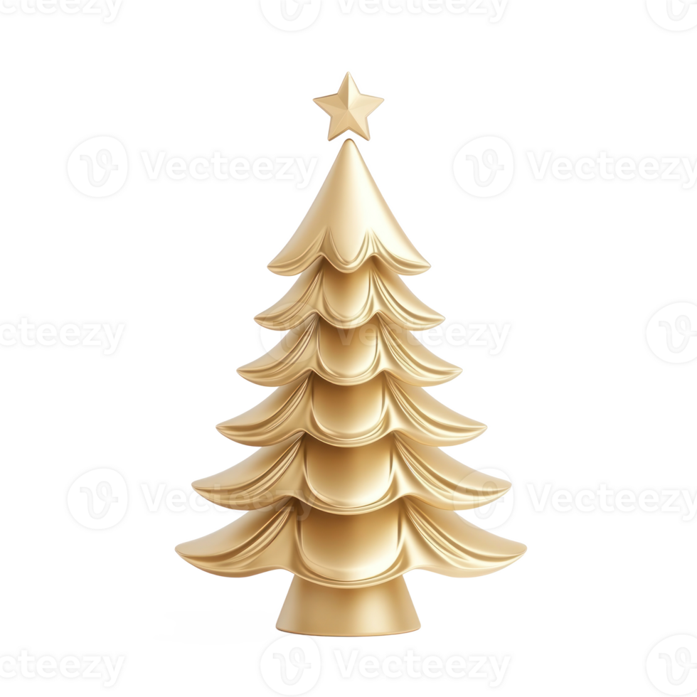 Golden Chrismas tree with decoration 3D icon cartoon minimalist isolate on transparent background png