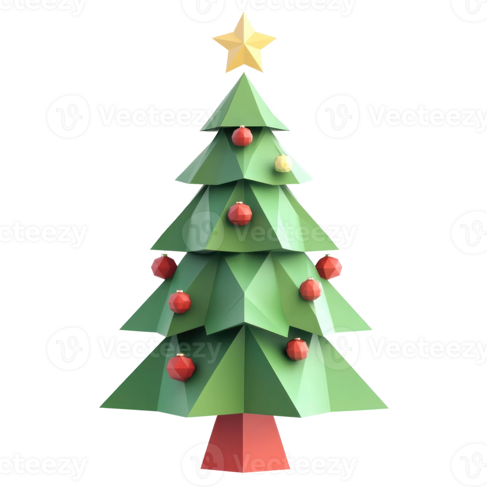 Christmas tree geometric style 3D icon cartoon minimalist isolate on transparent background png