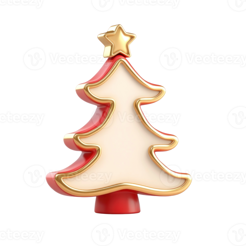Christmas tree decorations with gold and red 3D icon cartoon minimalist isolate on transparent background png