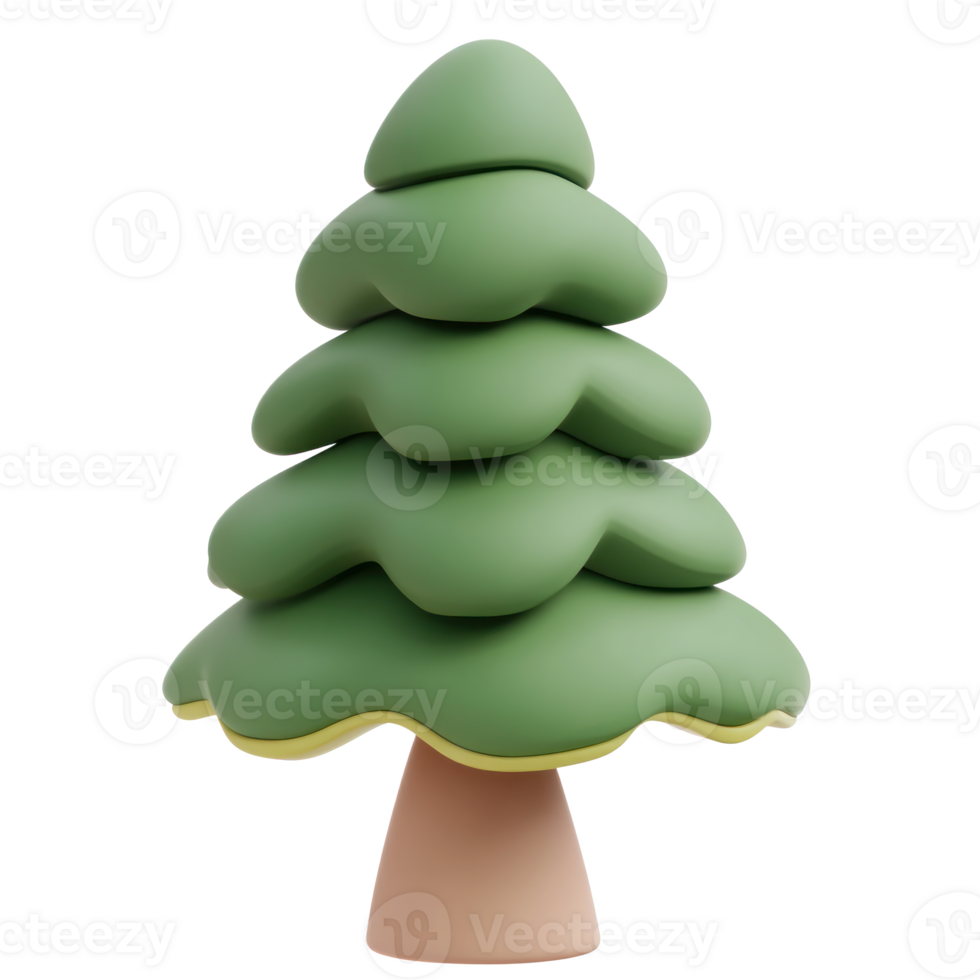 Fir tree 3D icon clay style vibrate color isolate on transparent background png