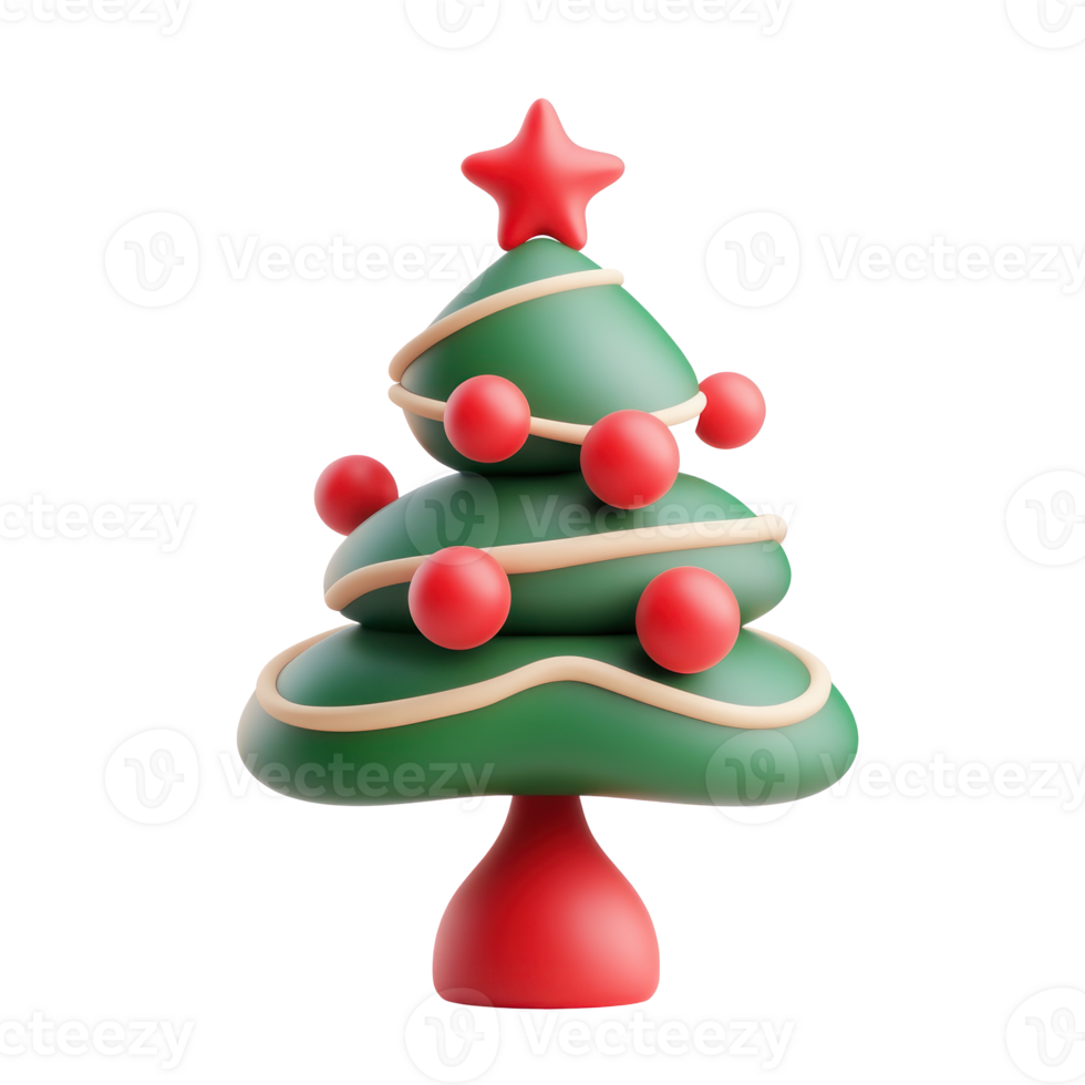 Christmas tree branch with New Year's decoration 3D icon cartoon minimalist isolate on transparent background png