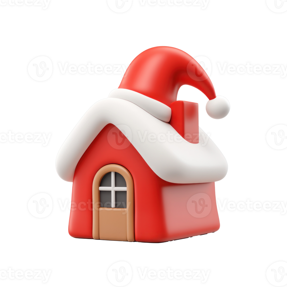 house with Santa Claus's hat 3D icon isolate on transparent background png