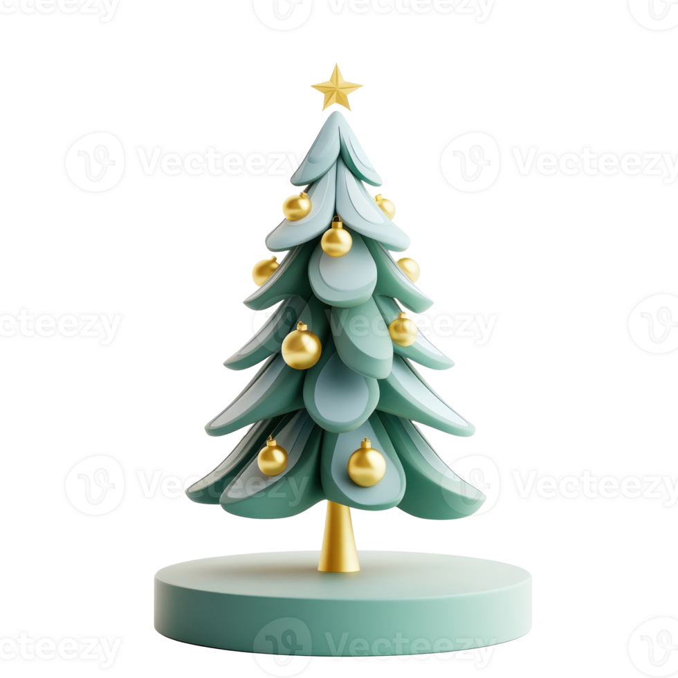 Chrismas tree with decoration greed and gold 3D icon cartoon minimalist isolate on transparent background png