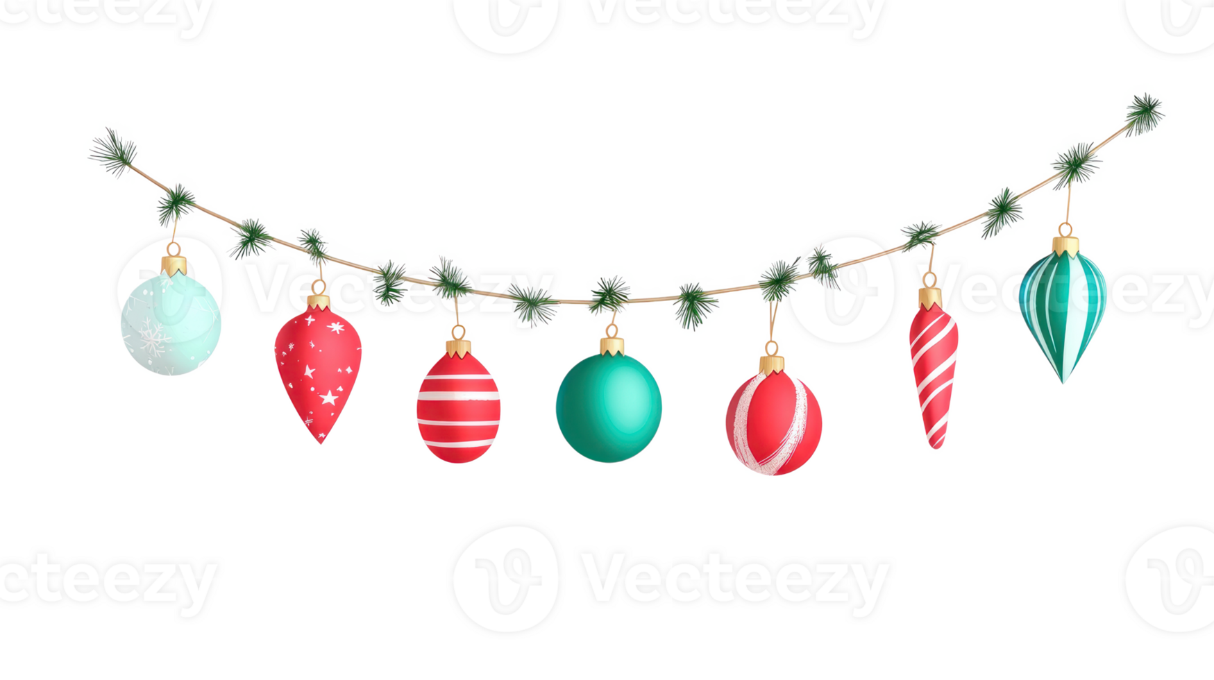 Christmas garland with ornaments hanging 3D icon cartoon isolate on transparent background png