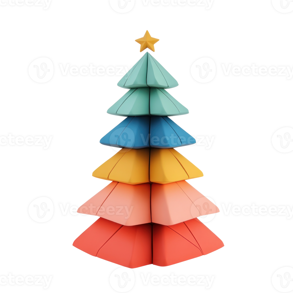 Christmas tree triangles style 3D icon clay style vibrate color isolate on transparent background png