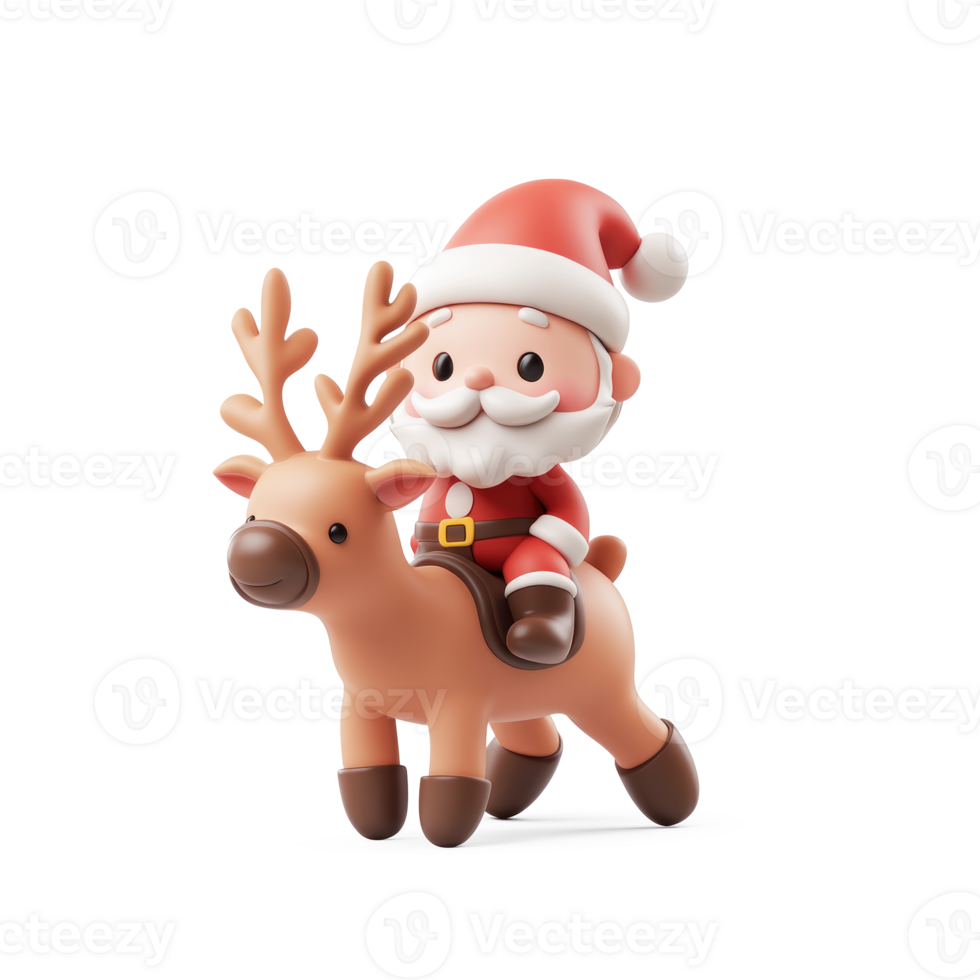 Santa riding reindeer 3D icon isolate on transparent background png