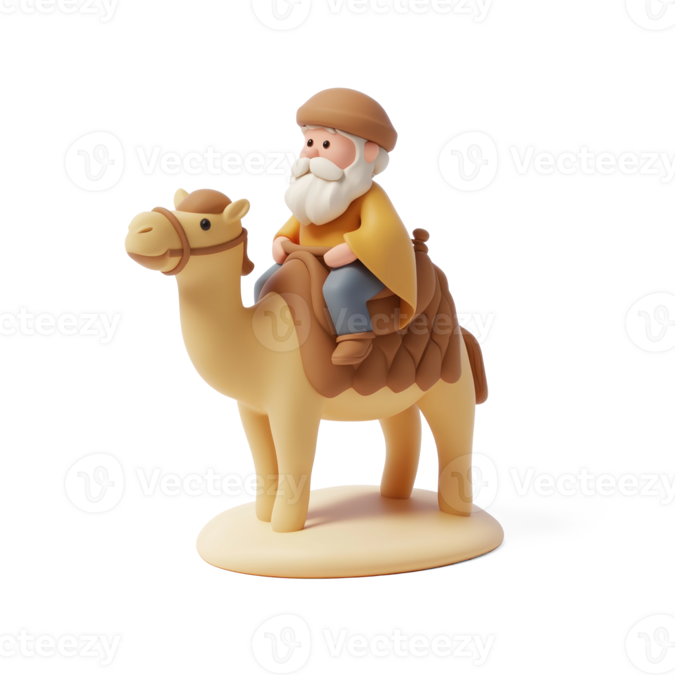 Wise man riding camel 3D icon isolate on transparent background png