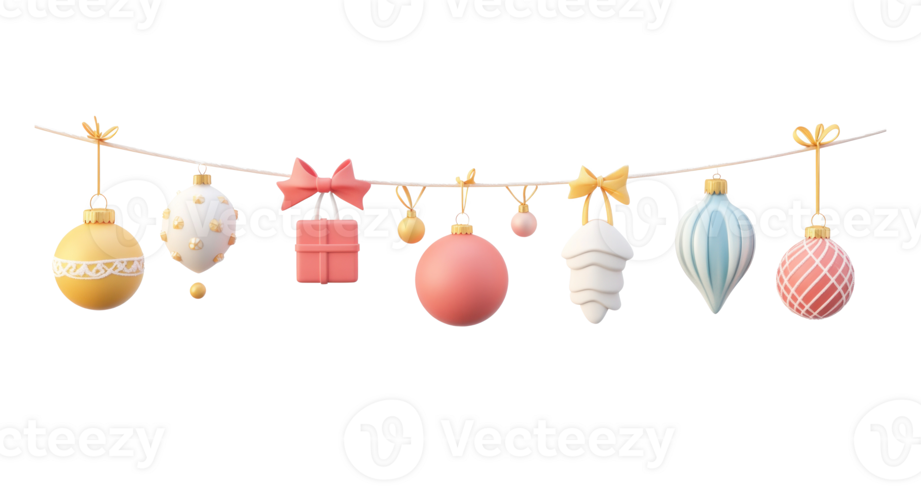 Christmas garland with gifts hanging 3D icon isolate on transparent background png