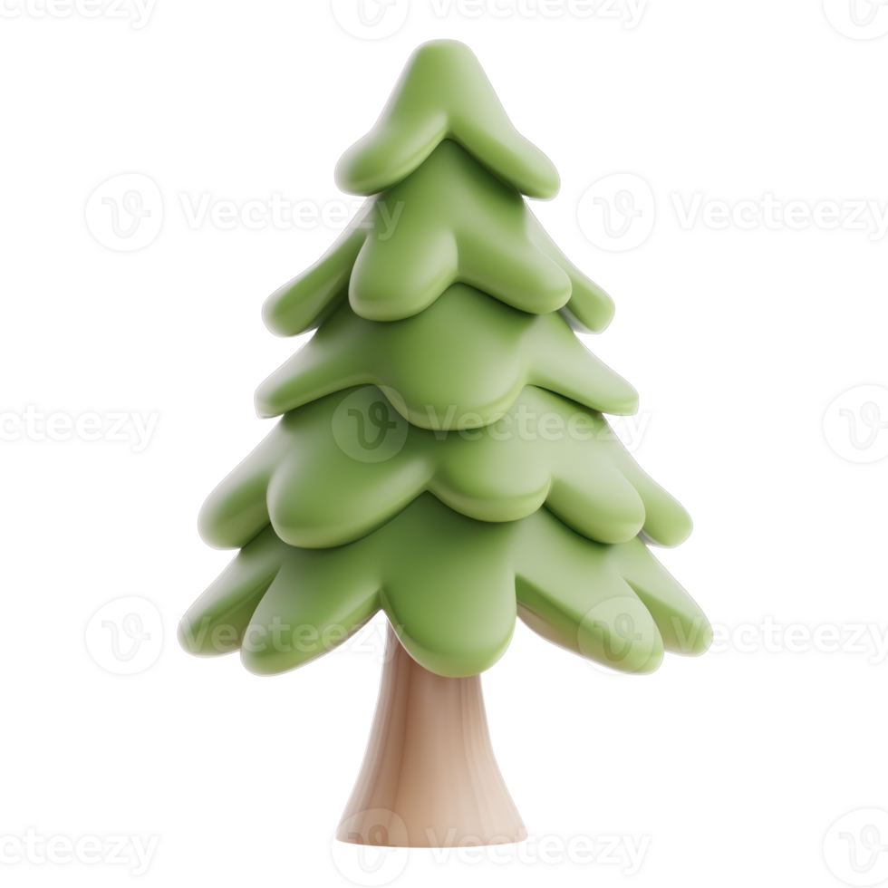 Fir tree 3D icon cartoon minimalist isolate on transparent background png
