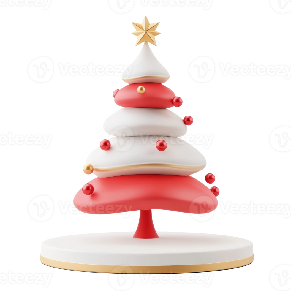 Chrismas tree with decoration red and gold 3D icon cartoon minimalist isolate on transparent background png