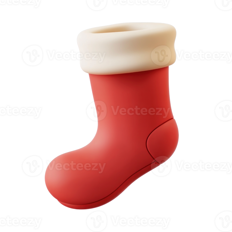Red Christmas sock 3D icon isolate on transparent background png