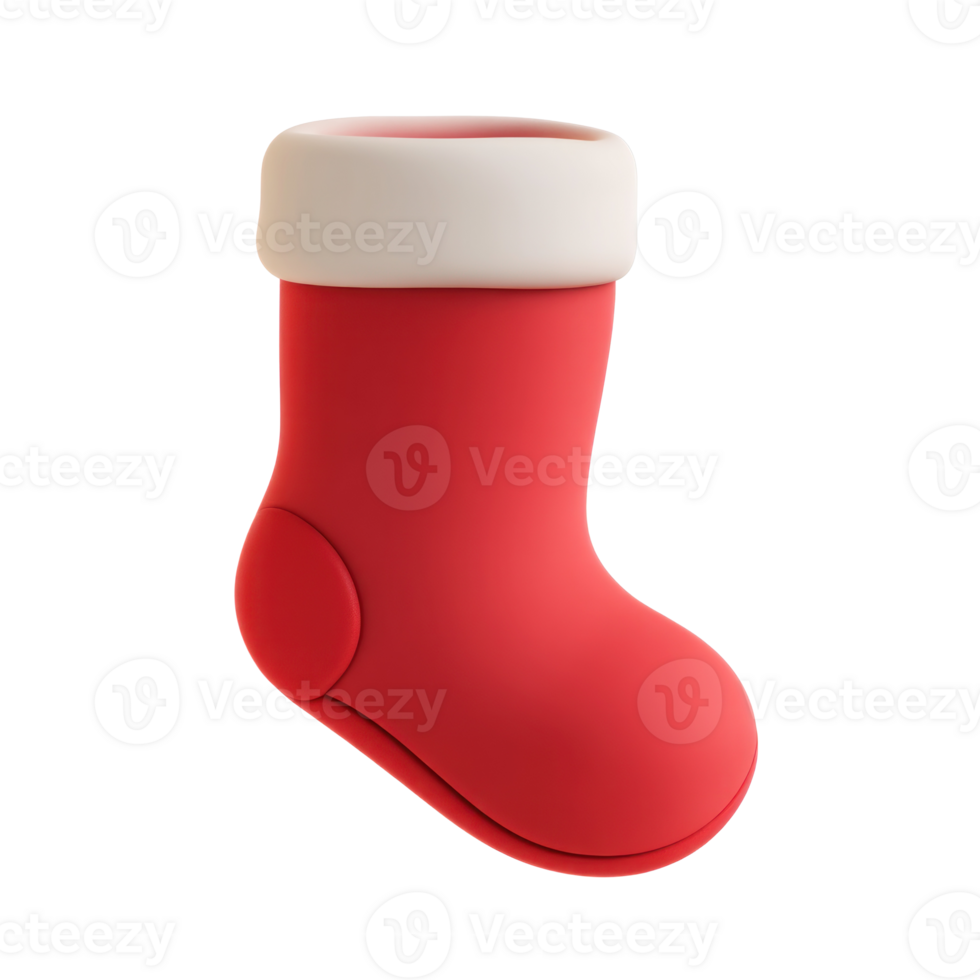 Red Christmas sock 3D icon isolate on transparent background png