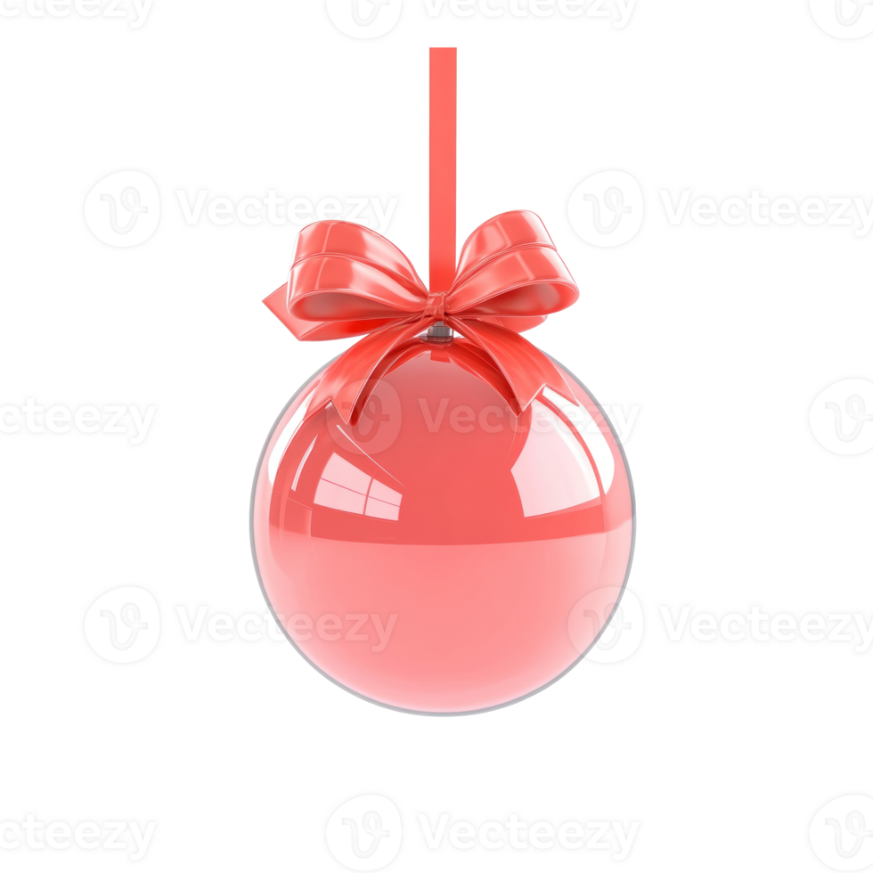 Red gift box inside glass ball ornament hanging 3D icon cartoon smooth soft light isolate on transparent background png