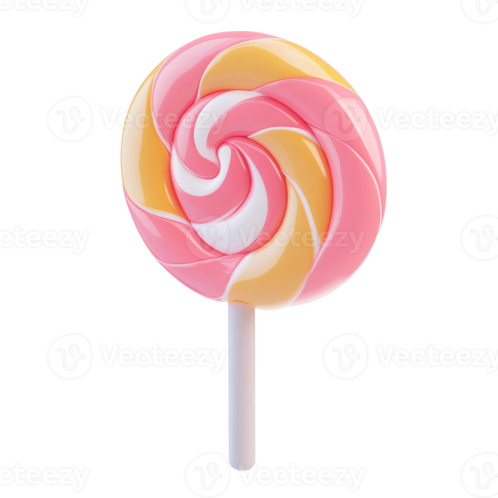 Lollipop candy 3D icon cartoon smooth soft light isolate on transparent background png