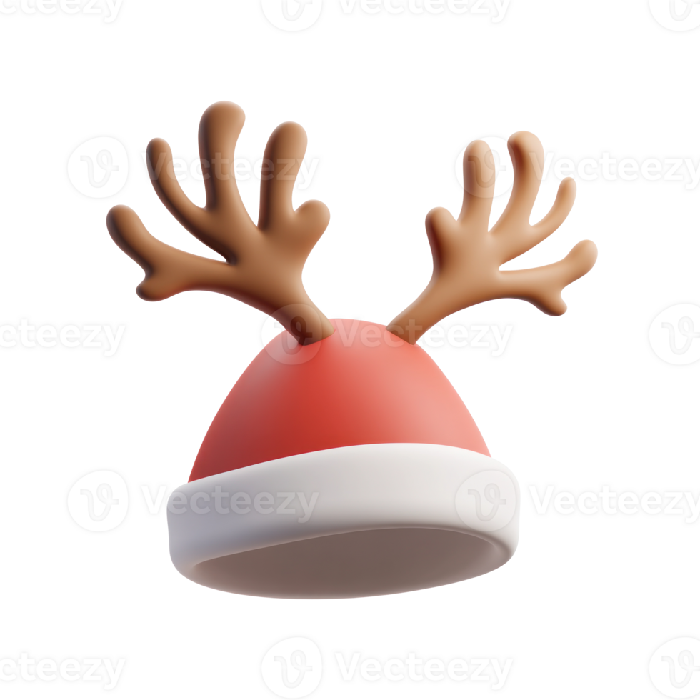 Christmas hat with reindeer horn 3D icon cartoon smooth soft light isolate on transparent background png