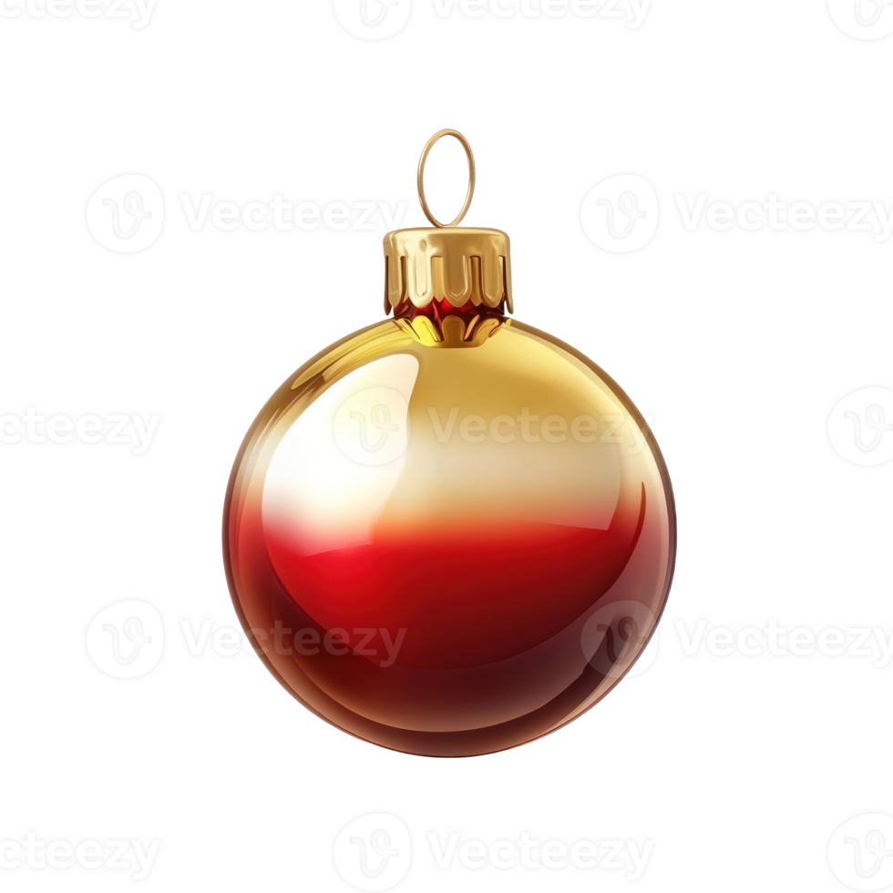 Gold and red Christmas bauble 3D icon cartoon round edges isolate on transparent background png