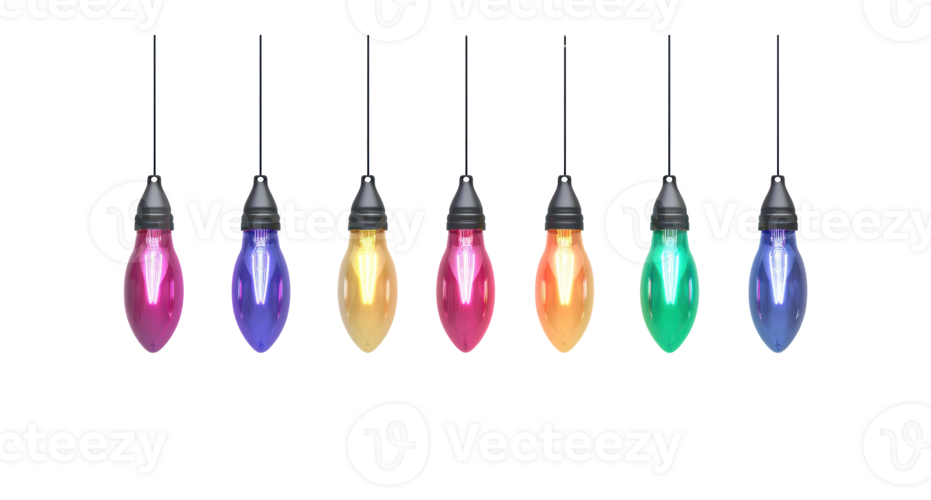 A string of colorful Christmas lights hanging 3D icon cartoon isolate on transparent background png