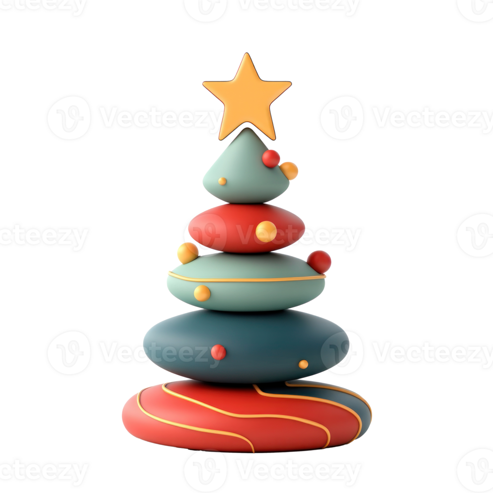 Christmas single line round with star on top 3D icon cartoon minimalist isolate on transparent background png