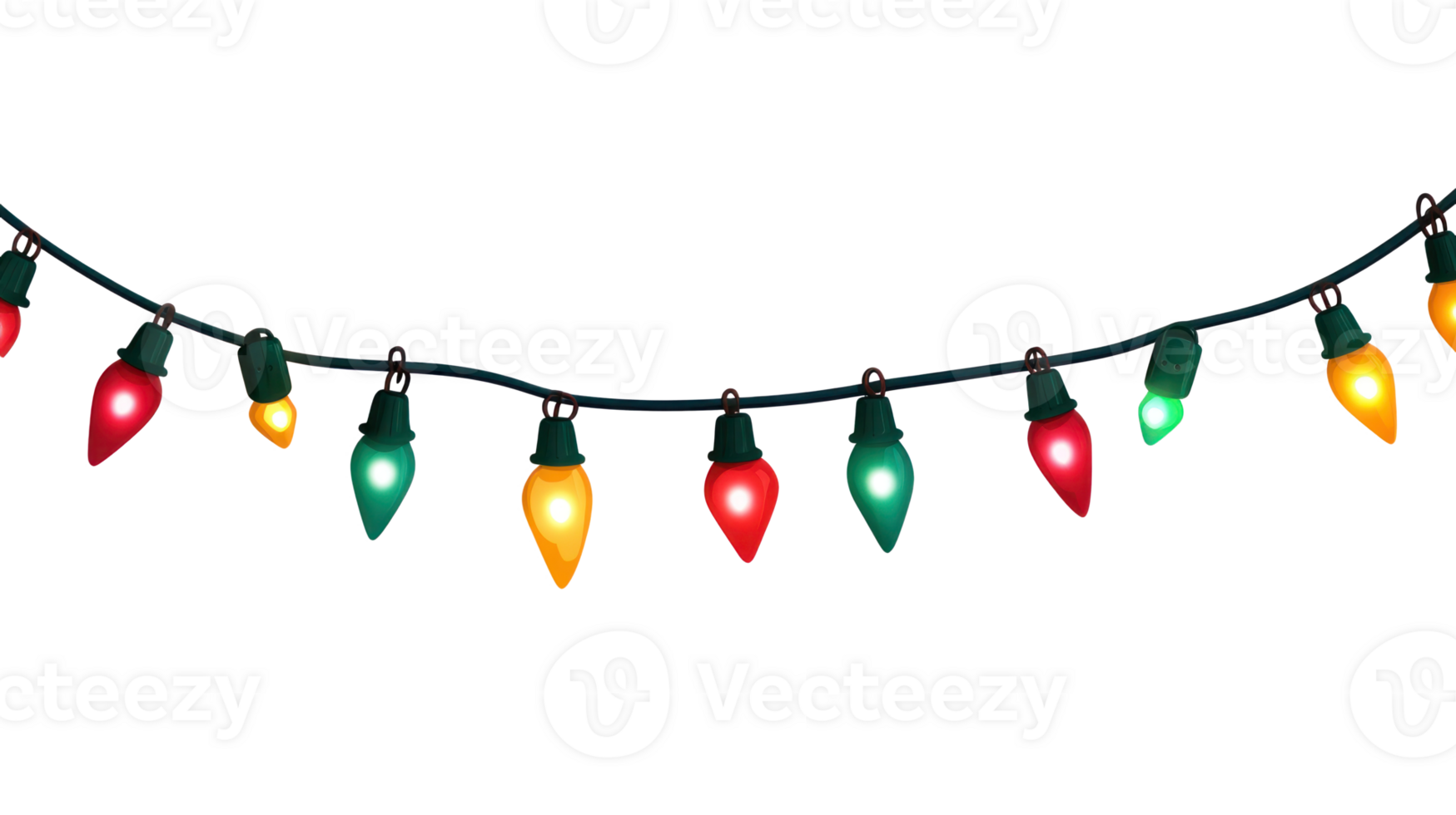 Christmas garland with colorful light hanging 3D icon cartoon isolate on transparent background png