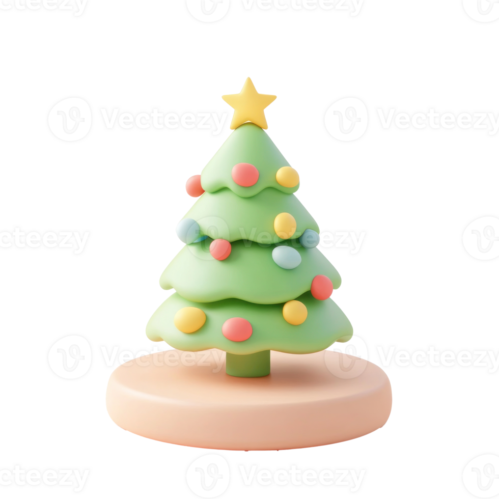 Christmas single line round with star on top 3D icon cartoon minimalist isolate on transparent background png