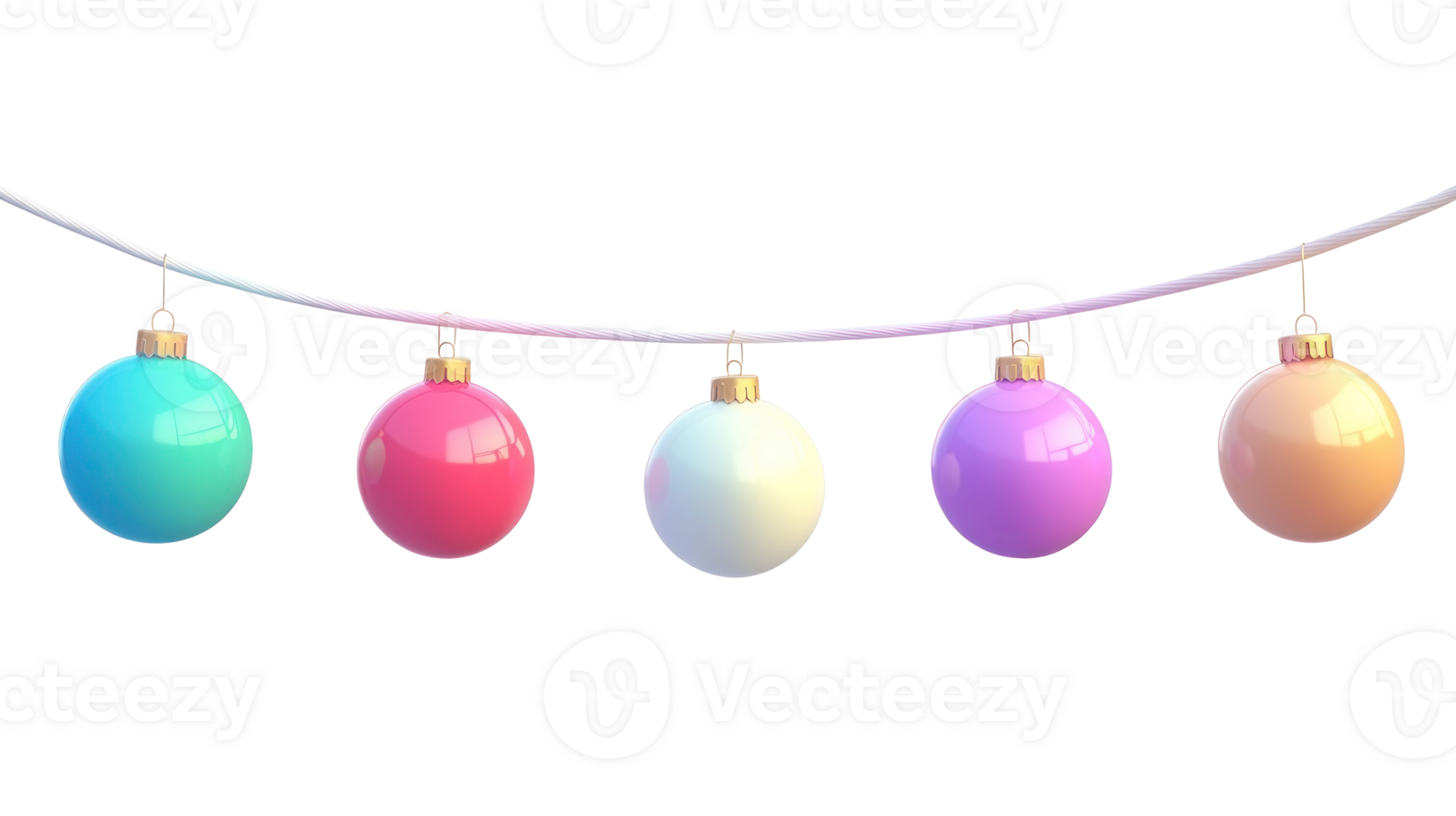 Christmas garland colorful baubles hanging 3D icon cartoon isolate on transparent background png
