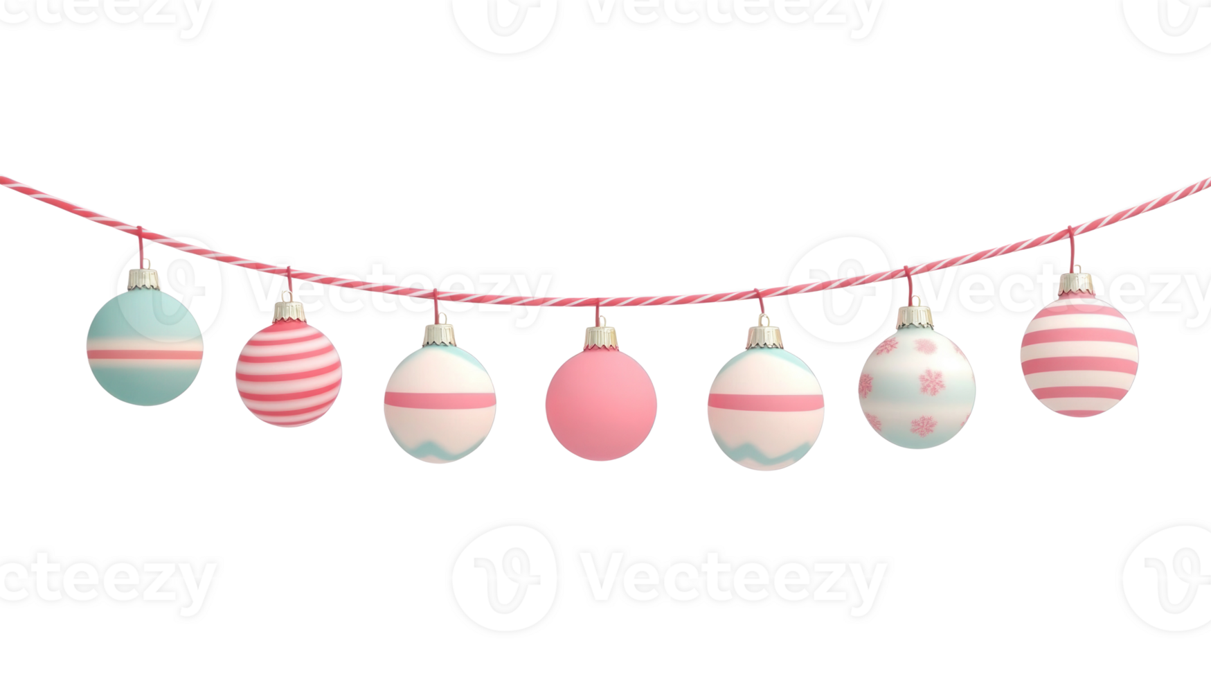 Christmas baubles garland hanging 3D icon cartoon isolate on transparent background png
