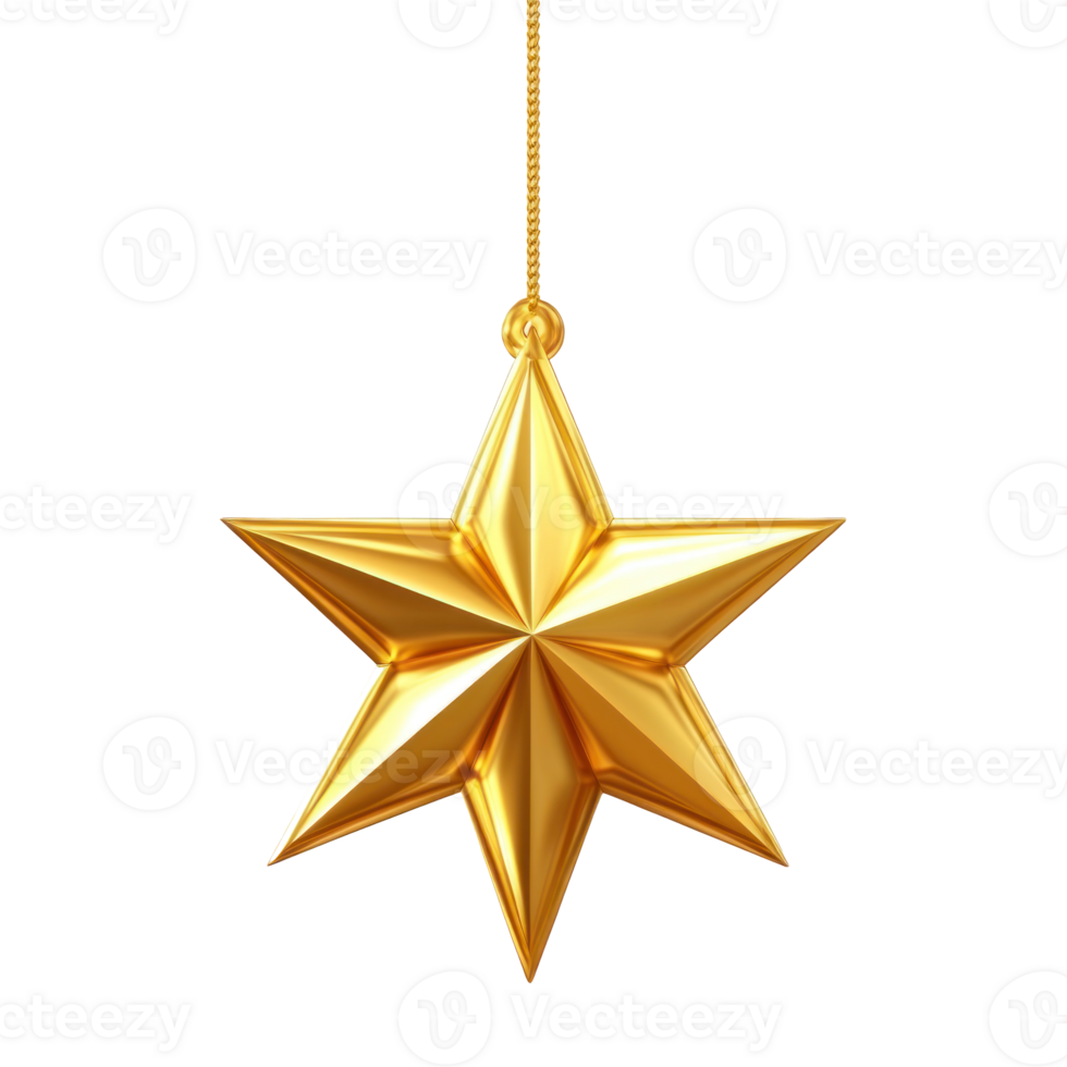 Christmas Gold Star of bethlehem hanging 3D icon cartoon round edges isolate on transparent background png
