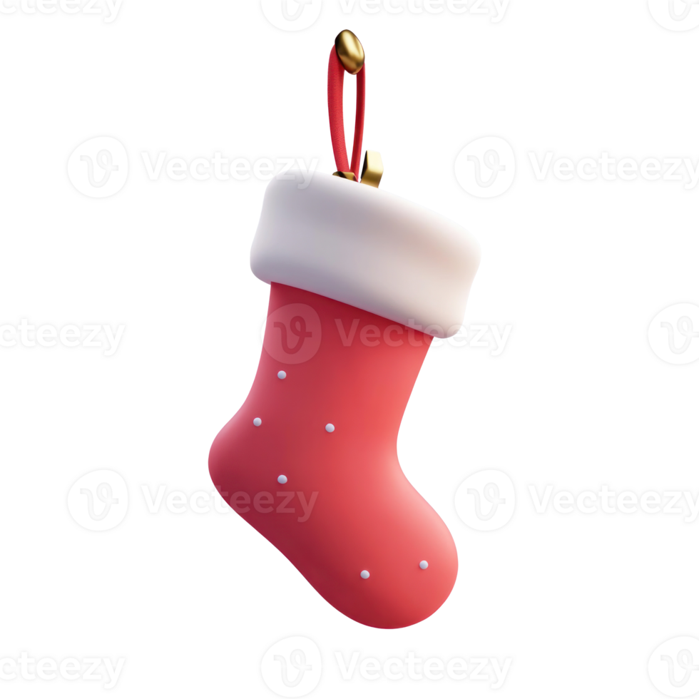 Christmas Stocking hanging 3D icon isolate on transparent background png